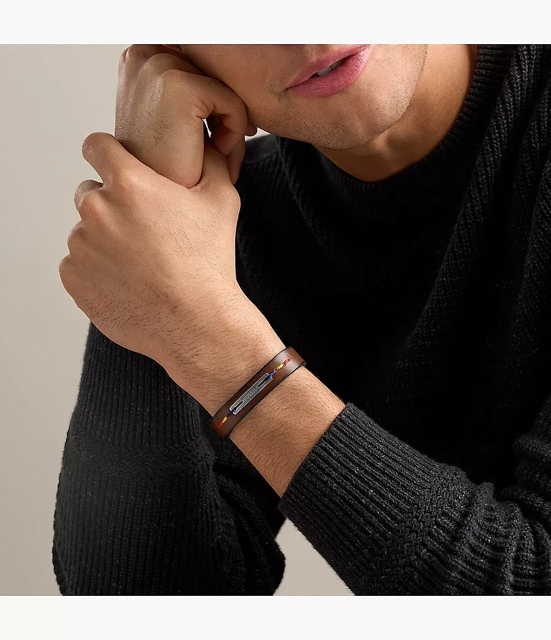 Everett Topstitch Brown Leather Strap Bracelet