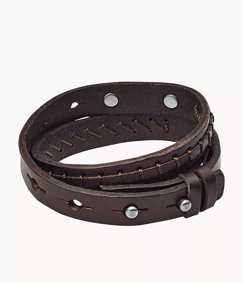 Bronson Vintage Casual Brown Double-Wrap Leather Bracelet
