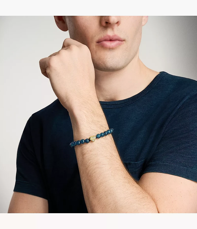 Superman x Fossil Navy Blue Stainless Steel Beaded Bracelet