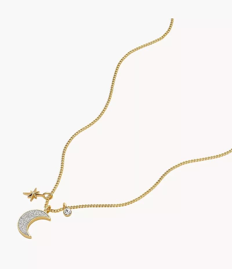 Hazel Night Sky Gold-Tone Brass Moon & Star Pendant Necklace