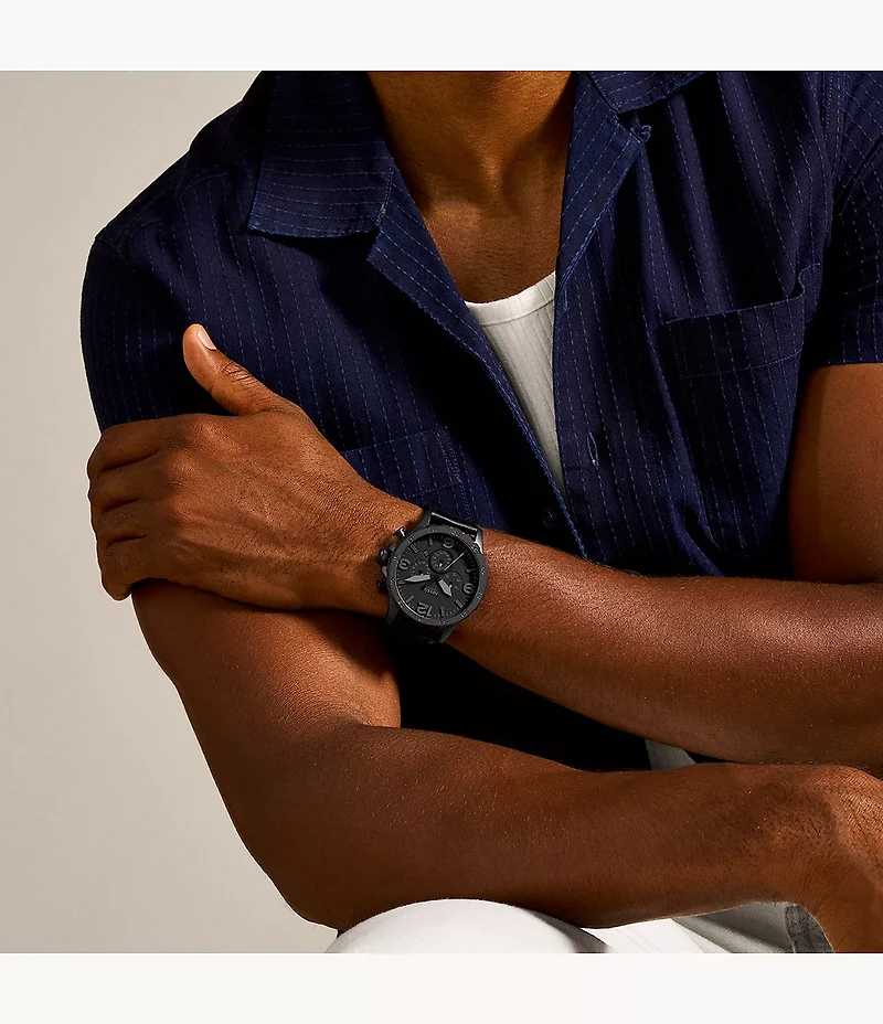 Nate Chronograph Black Leather Watch