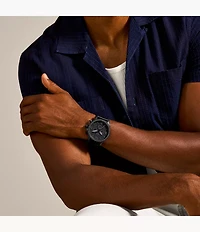 Nate Chronograph Black Leather Watch