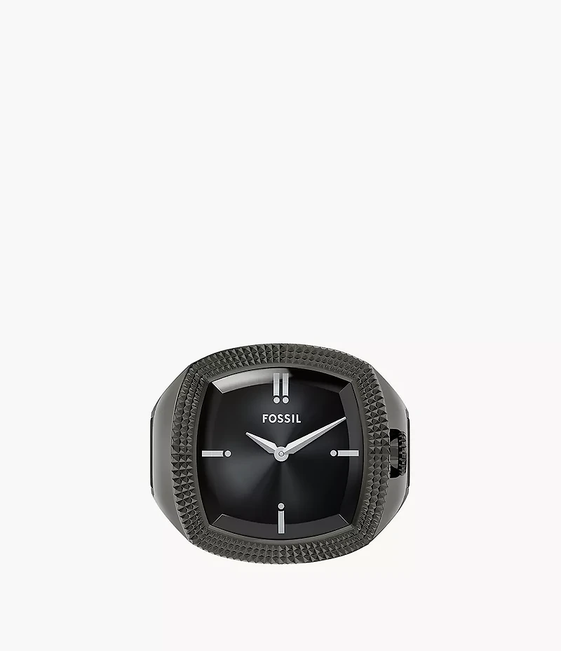 Nick Jonas x Fossil Machine Luxe Grey Vignette Two-Hand Gunmetal Stainless Steel Watch Ring