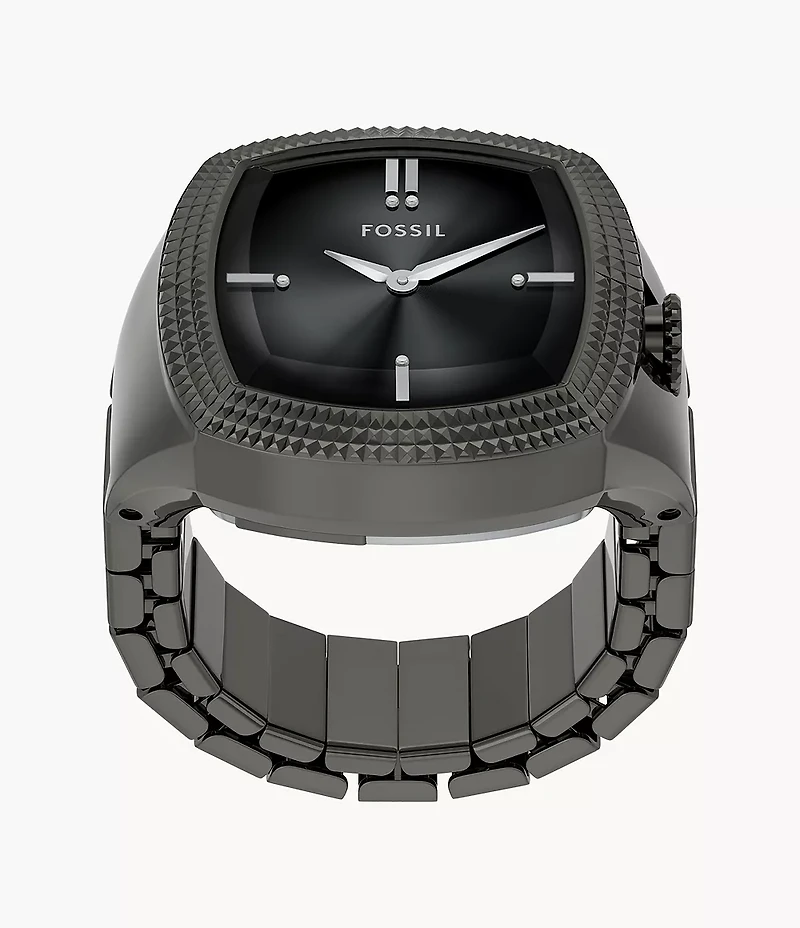 Nick Jonas x Fossil Machine Luxe Grey Vignette Two-Hand Gunmetal Stainless Steel Watch Ring