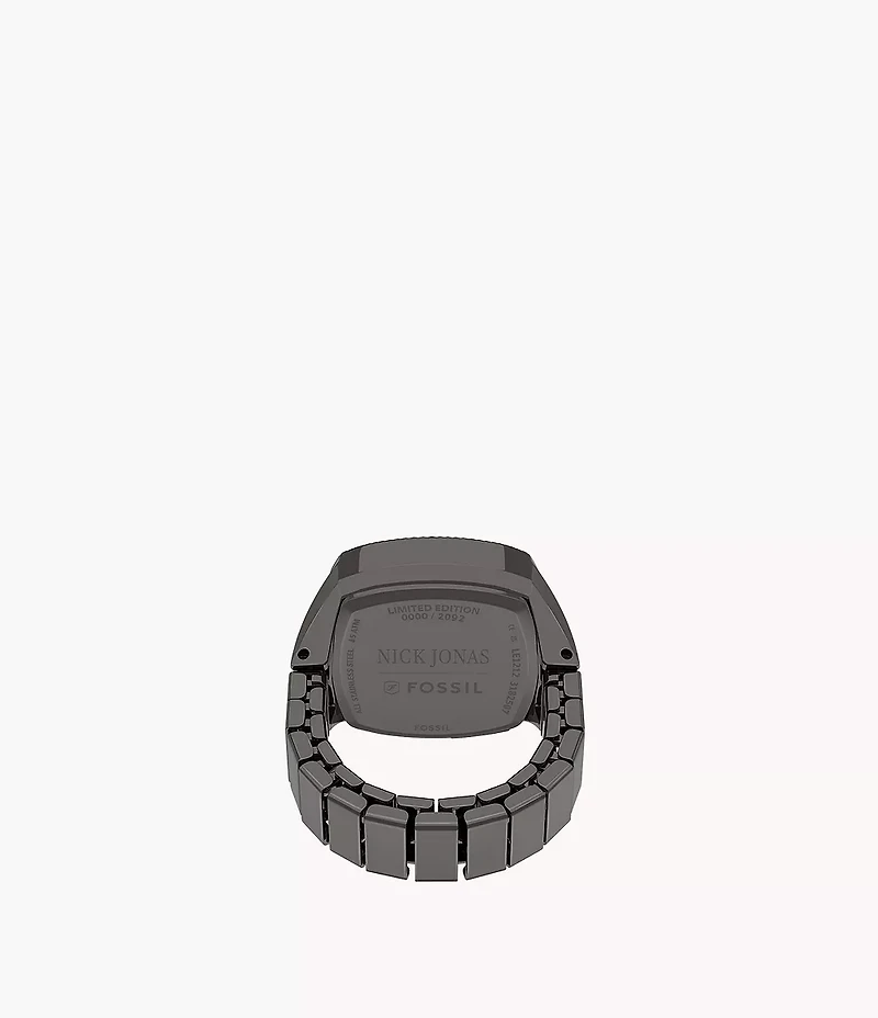 Nick Jonas x Fossil Machine Luxe Grey Vignette Two-Hand Gunmetal Stainless Steel Watch Ring