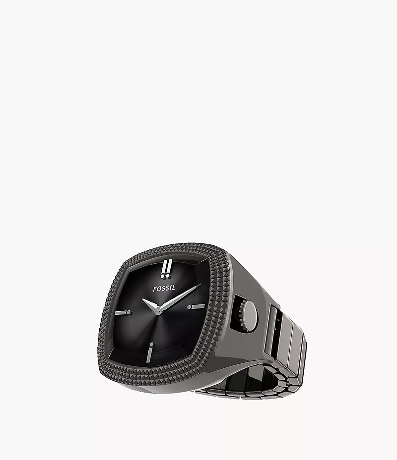 Nick Jonas x Fossil Machine Luxe Grey Vignette Two-Hand Gunmetal Stainless Steel Watch Ring