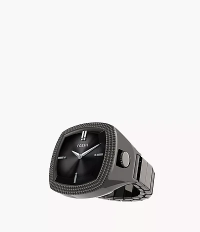 Nick Jonas x Fossil Machine Luxe Grey Vignette Two-Hand Gunmetal Stainless Steel Watch Ring