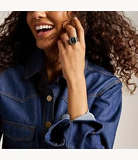 Nick Jonas x Fossil Machine Luxe Grey Vignette Two-Hand Gunmetal Stainless Steel Watch Ring