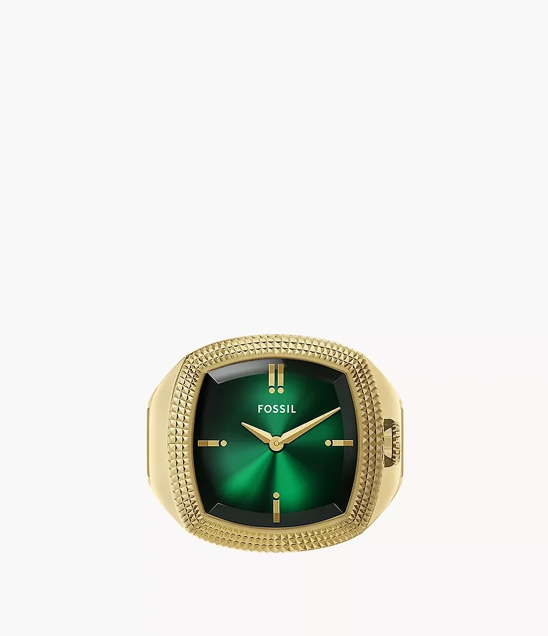 Nick Jonas x Fossil Machine Luxe Green Vignette Two-Hand Gold-Tone Stainless Steel Watch Ring