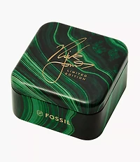 Nick Jonas x Fossil Machine Luxe Green Vignette Two-Hand Gold-Tone Stainless Steel Watch Ring
