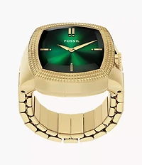 Nick Jonas x Fossil Machine Luxe Green Vignette Two-Hand Gold-Tone Stainless Steel Watch Ring