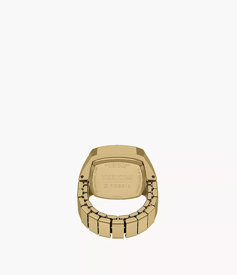 Nick Jonas x Fossil Machine Luxe Green Vignette Two-Hand Gold-Tone Stainless Steel Watch Ring