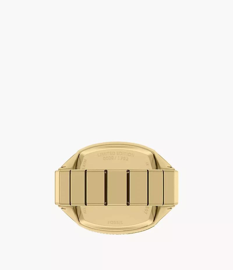 Nick Jonas x Fossil Machine Luxe Green Vignette Two-Hand Gold-Tone Stainless Steel Watch Ring