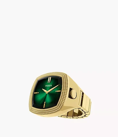Nick Jonas x Fossil Machine Luxe Green Vignette Two-Hand Gold-Tone Stainless Steel Watch Ring