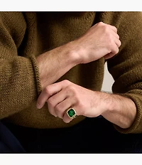 Nick Jonas x Fossil Machine Luxe Green Vignette Two-Hand Gold-Tone Stainless Steel Watch Ring