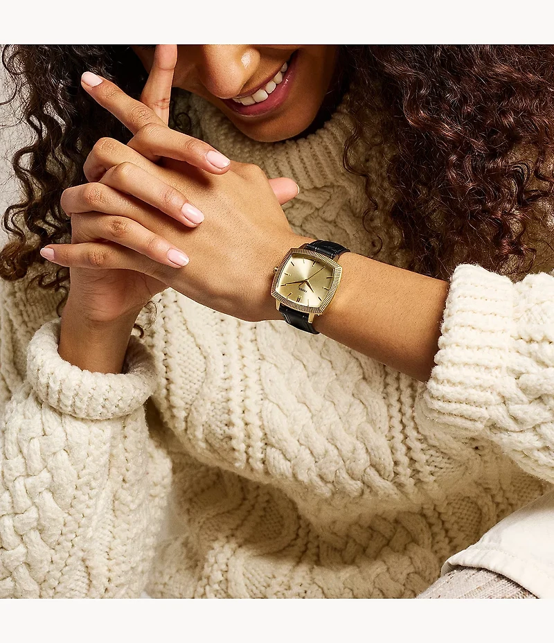 Nick Jonas x Fossil Machine Luxe Three-Hand Black Croco Leather Watch