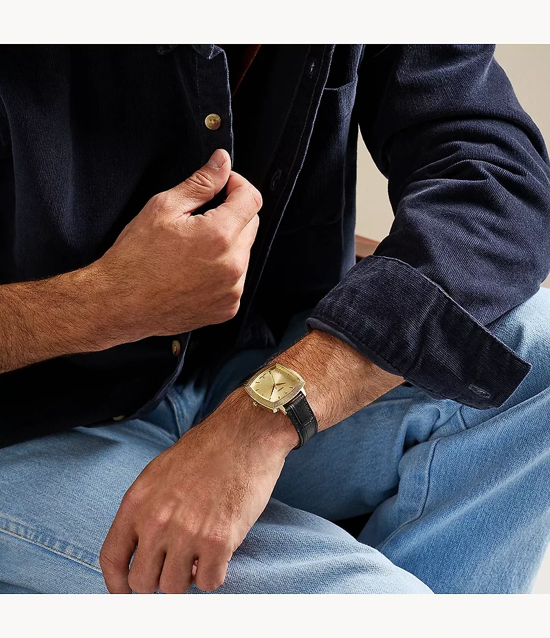 Nick Jonas x Fossil Machine Luxe Three-Hand Black Croco Leather Watch