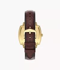 Nick Jonas x Fossil Machine Luxe Blue Vignette Three-Hand Brown Croco Leather Watch
