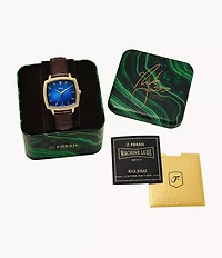 Nick Jonas x Fossil Machine Luxe Blue Vignette Three-Hand Brown Croco Leather Watch