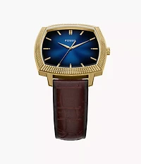 Nick Jonas x Fossil Machine Luxe Blue Vignette Three-Hand Brown Croco Leather Watch