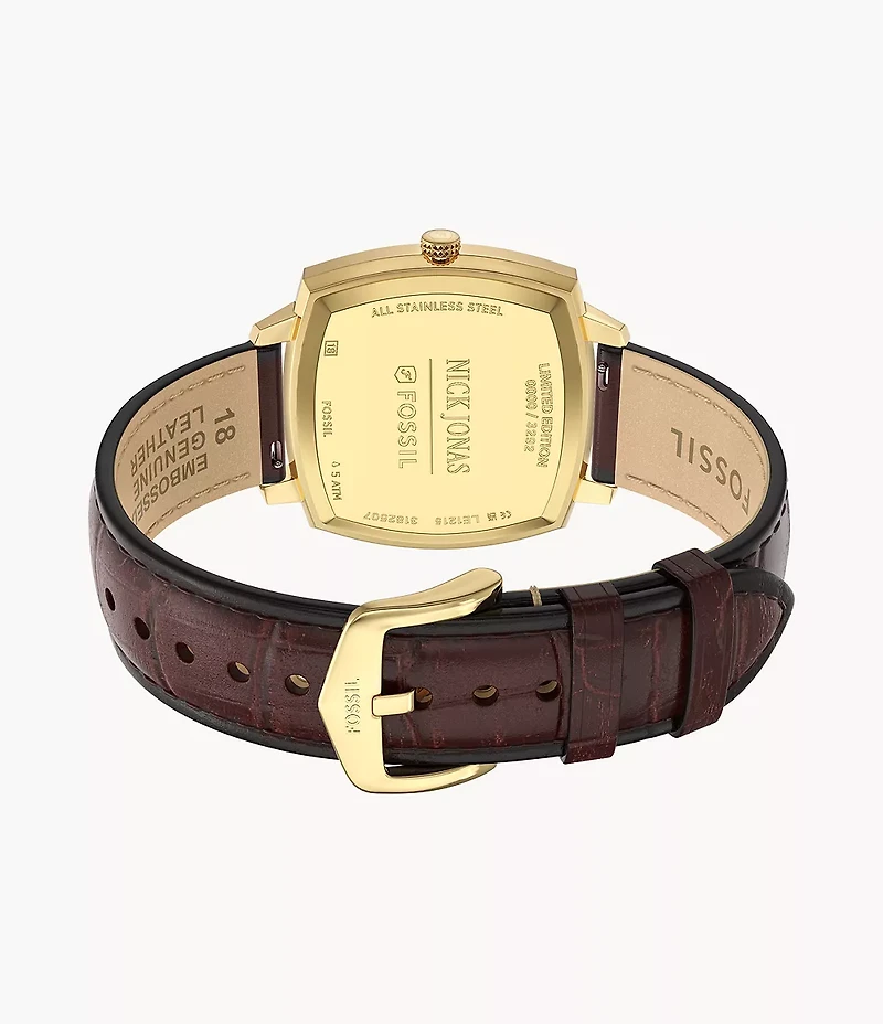 Nick Jonas x Fossil Machine Luxe Blue Vignette Three-Hand Brown Croco Leather Watch