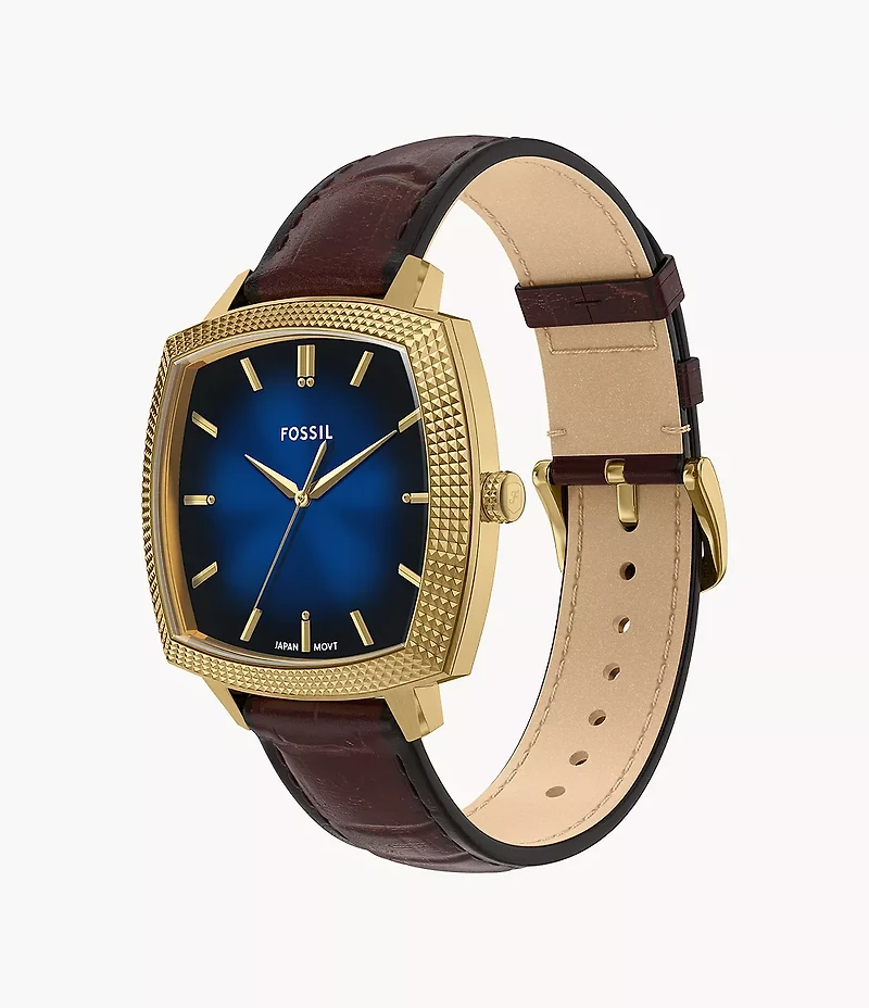 Nick Jonas x Fossil Machine Luxe Blue Vignette Three-Hand Brown Croco Leather Watch