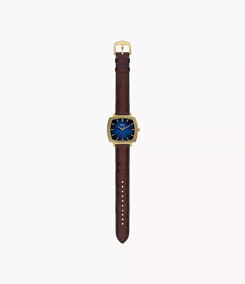 Nick Jonas x Fossil Machine Luxe Blue Vignette Three-Hand Brown Croco Leather Watch