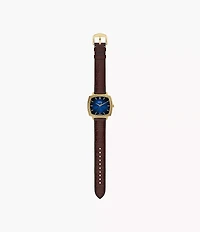 Nick Jonas x Fossil Machine Luxe Blue Vignette Three-Hand Brown Croco Leather Watch