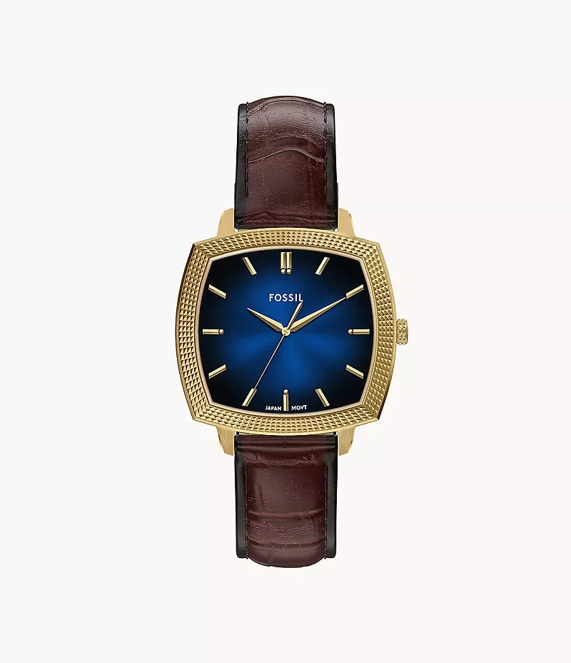 Nick Jonas x Fossil Machine Luxe Blue Vignette Three-Hand Brown Croco Leather Watch