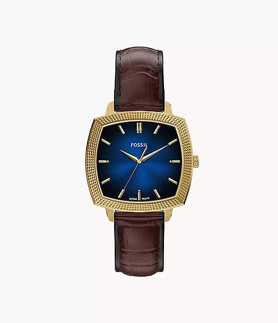 Nick Jonas x Fossil Machine Luxe Blue Vignette Three-Hand Brown Croco Leather Watch