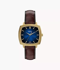 Nick Jonas x Fossil Machine Luxe Blue Vignette Three-Hand Brown Croco Leather Watch