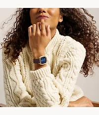 Nick Jonas x Fossil Machine Luxe Blue Vignette Three-Hand Brown Croco Leather Watch