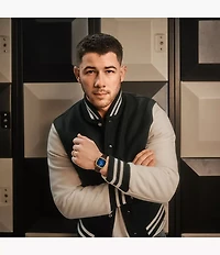 Nick Jonas x Fossil Machine Luxe Blue Vignette Three-Hand Brown Croco Leather Watch