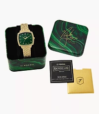 Nick Jonas x Fossil Machine Luxe Malachite Three-Hand Gold-Tone Stainless Steel Watch