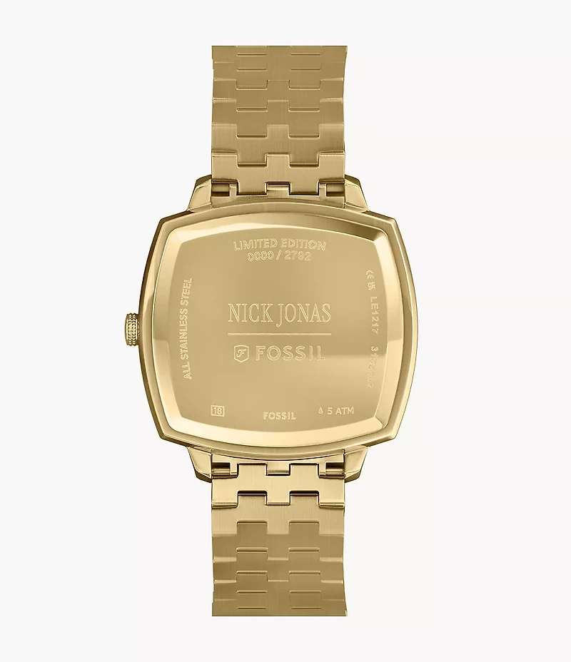 Nick Jonas x Fossil Machine Luxe Malachite Three-Hand Gold-Tone Stainless Steel Watch