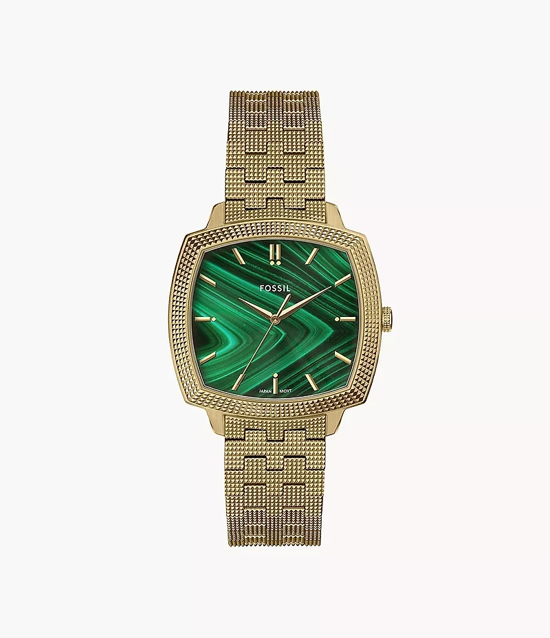 Nick Jonas x Fossil Machine Luxe Malachite Three-Hand Gold-Tone Stainless Steel Watch