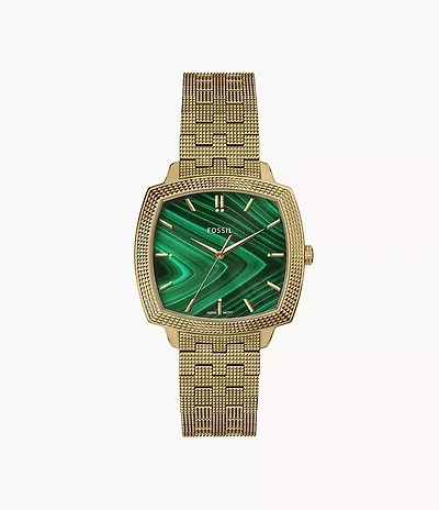 Nick Jonas x Fossil Machine Luxe Malachite Three-Hand Gold-Tone Stainless Steel Watch