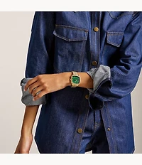 Nick Jonas x Fossil Machine Luxe Malachite Three-Hand Gold-Tone Stainless Steel Watch