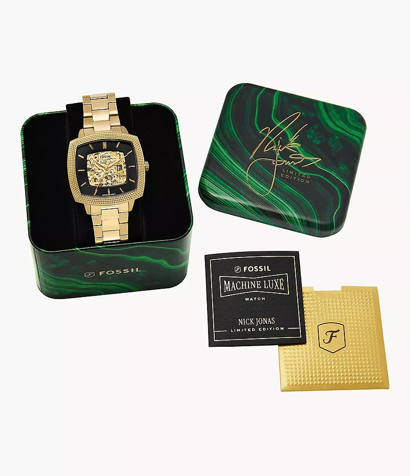 Nick Jonas x Fossil Machine Luxe Automatic Gold-Tone Stainless Steel Watch