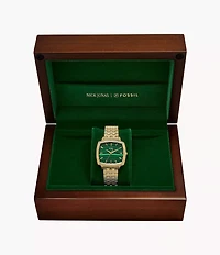 Nick Jonas x Fossil 18K Gold Plated Machine Luxe Malachite Three-Hand Stainless Steel Watch