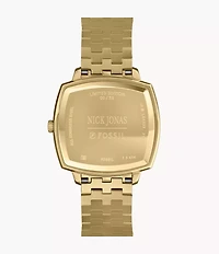 Nick Jonas x Fossil 18K Gold Plated Machine Luxe Malachite Three-Hand Stainless Steel Watch