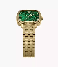 Nick Jonas x Fossil 18K Gold Plated Machine Luxe Malachite Three-Hand Stainless Steel Watch