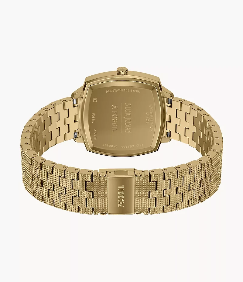 Nick Jonas x Fossil 18K Gold Plated Machine Luxe Malachite Three-Hand Stainless Steel Watch