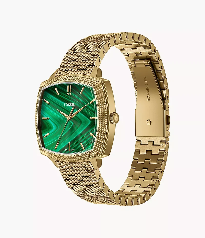 Nick Jonas x Fossil 18K Gold Plated Machine Luxe Malachite Three-Hand Stainless Steel Watch