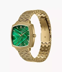 Nick Jonas x Fossil 18K Gold Plated Machine Luxe Malachite Three-Hand Stainless Steel Watch