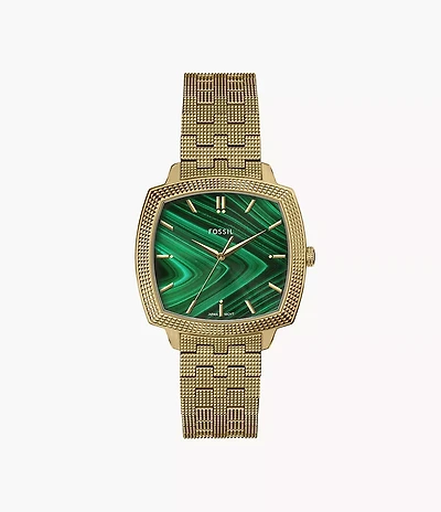 Nick Jonas x Fossil 18K Gold Plated Machine Luxe Malachite Three-Hand Stainless Steel Watch