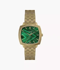Nick Jonas x Fossil 18K Gold Plated Machine Luxe Malachite Three-Hand Stainless Steel Watch