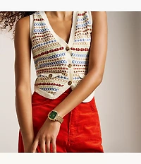 Nick Jonas x Fossil 18K Gold Plated Machine Luxe Malachite Three-Hand Stainless Steel Watch