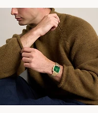 Nick Jonas x Fossil 18K Gold Plated Machine Luxe Malachite Three-Hand Stainless Steel Watch