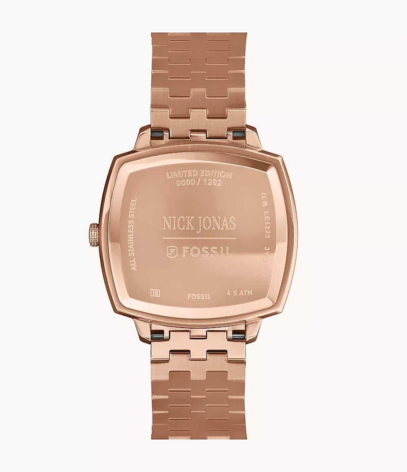 Nick Jonas x Fossil Machine Luxe Marble Three-Hand Rose Gold-Tone Stainless Steel Watch